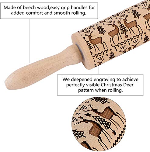 Christmas Wooden Reindeer Embossing Rolling Pin for Baking L5839