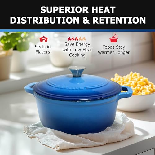 Mueller 6qt Enameled Cast Iron Dutch Oven with Lid, Oven-Safe to 500°F, White N219