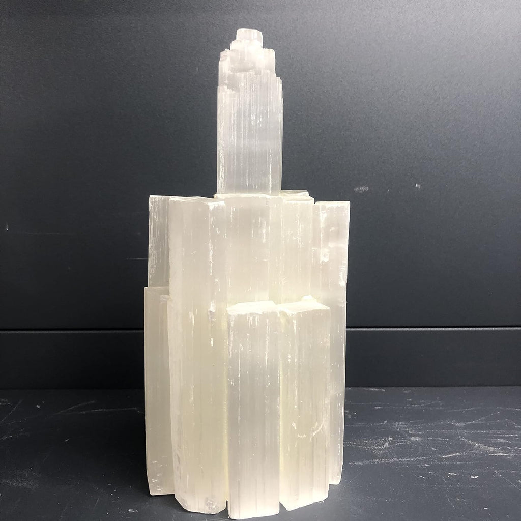 RALDMOV Hand Carved Natural White Selenite Tower Decor, 2 Pack H6641