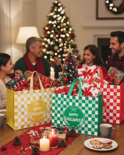Christmas Gift Bags Assorted Sizes 12PC with Handles, Heavy Duty Non-Woven T61434