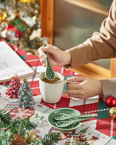 Christmas Tree Ceramic Spoons, Set of 6, Espresso & Dessert T96458