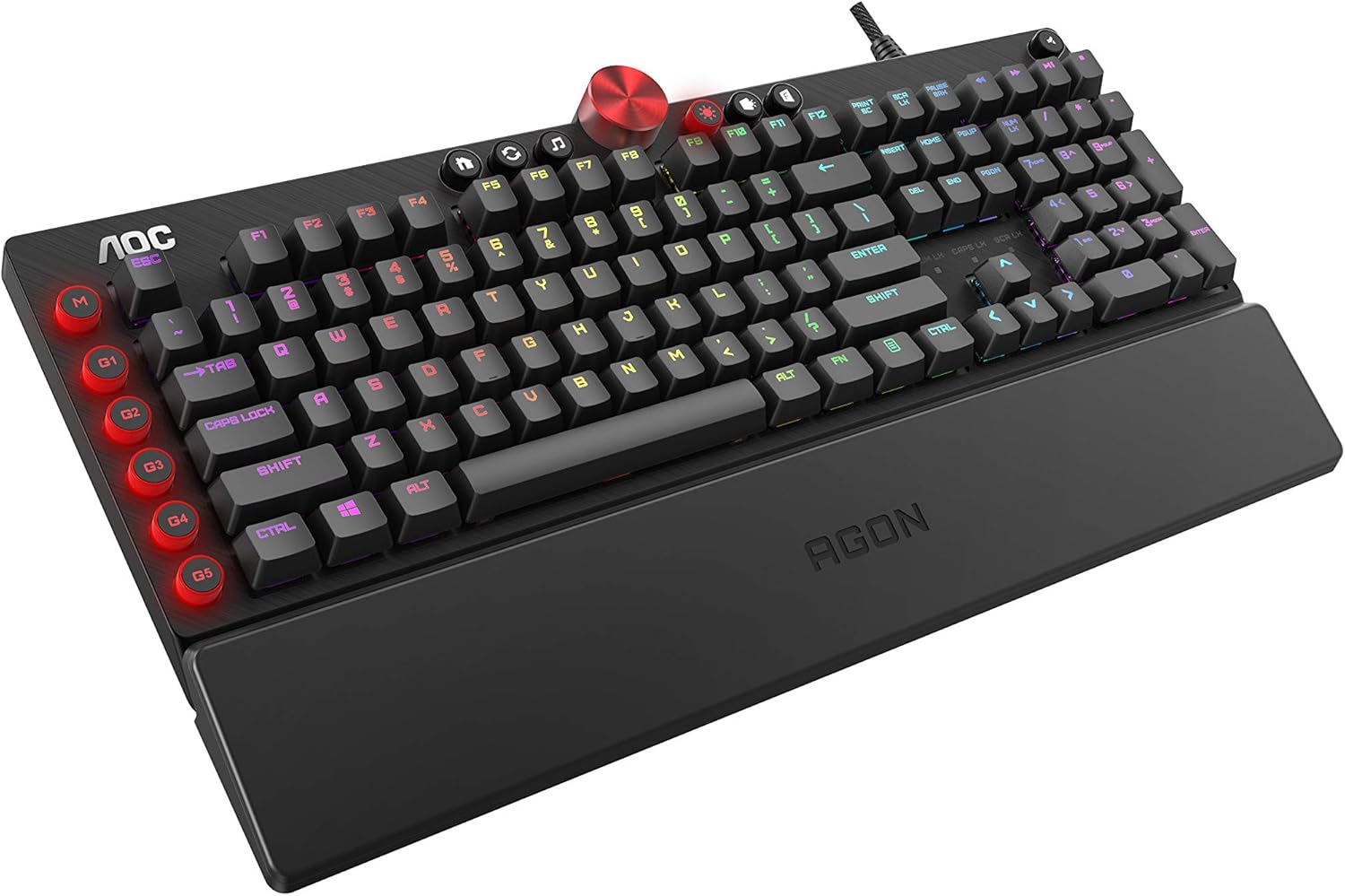 AOC Gaming Full RGB Mechanical Keyboard, 104-Key Outemu Blue Switches, Full NKRO, Detachable Wrist Rest, Light FX RGB, G-Tools Software (GK500) Pack of 2