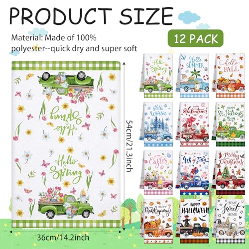 12 Pcs Seasonal Kitchen Towels Set Gnome Style Bright Color K6356
