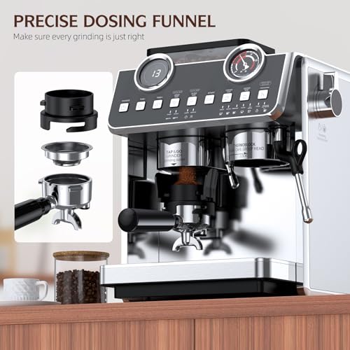 Espresso Machine with Grinder, 20 Bar, Stainless Steel R83369
