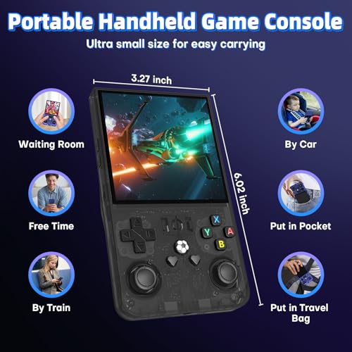 R36MAX Retro Handheld Gaming Console with 18000+ Games, 64GB TF Card, Transparent Gray Q5714