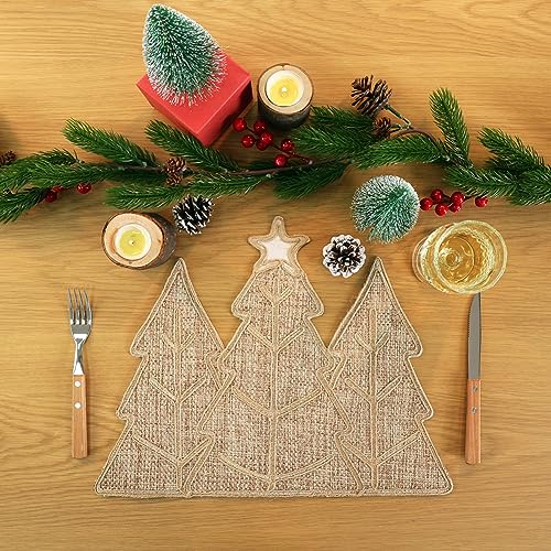 Snowflake Burlap Christmas Placemats Set of 4 for Round Table H634