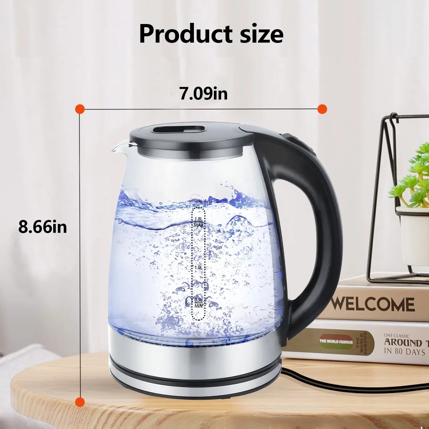 Electric Kettle 1.8L Glass and Steel with Auto Shut-Off N757895