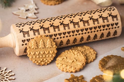 Embossing Rolling Pin with Christmas Symbols for Gingerbread Cookies W48955