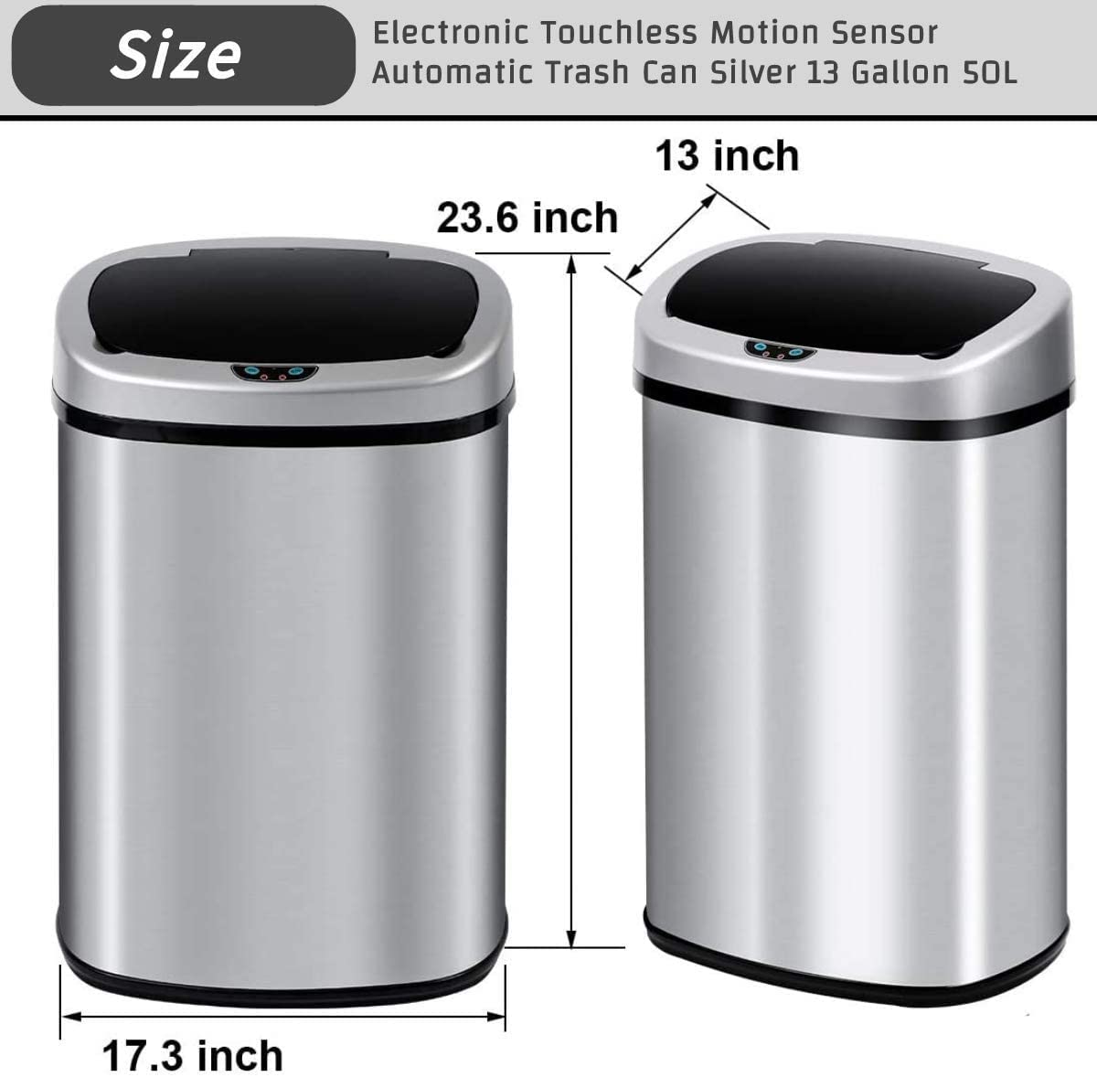 13 Gallon Stainless Steel Motion Sensor Trash Can with Lid J470