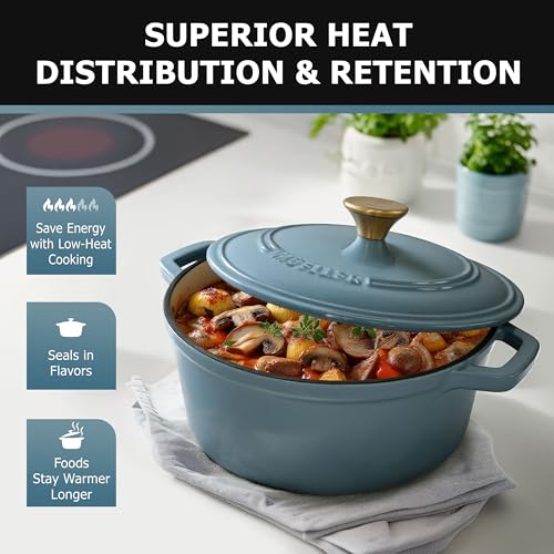 Mueller 6qt Enameled Cast Iron Dutch Oven with Lid, Oven-Safe to 500°F, White N219