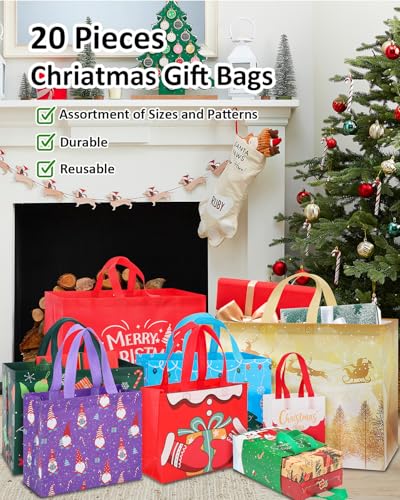 Christmas Gift Bags Assorted Sizes 12PC with Handles, Heavy Duty Non-Woven T61434