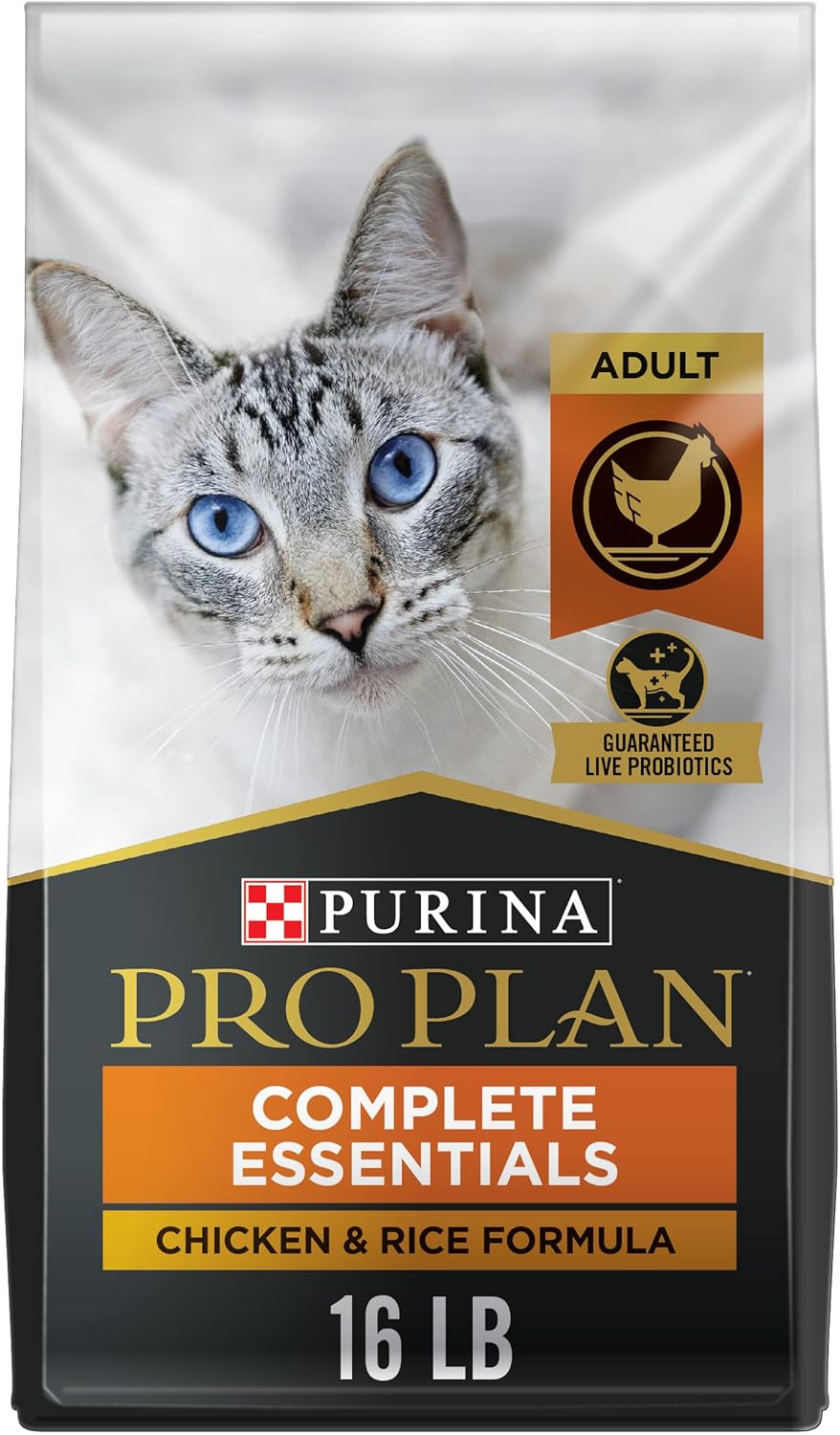 Purina Pro Plan With Probiotics High Protein Adult Chicken & Rice Dry Cat Food (Packaging May Vary) Pack of 2
