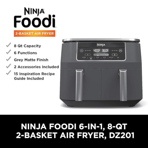 Ninja DZ401 Foodi 10 Quart DualZone XL 2-Basket Air Fryer, Grey L260