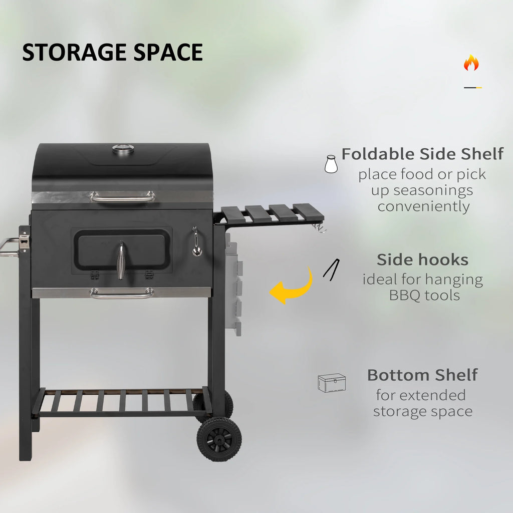 Outsunny Charcoal BBQ Grill, Portable Outdoor Cooker, Black N794