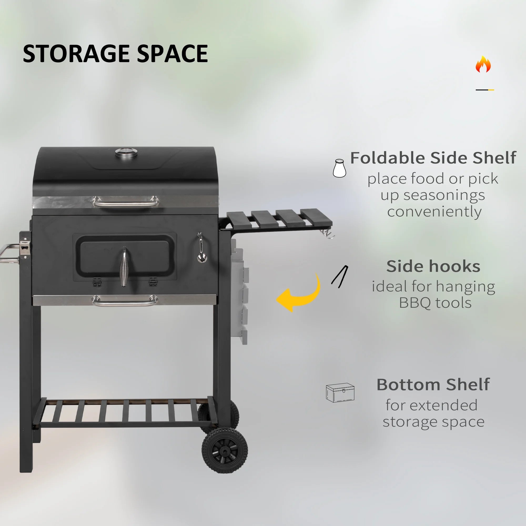Outsunny Charcoal BBQ Grill, Portable Outdoor Cooker, Black N794