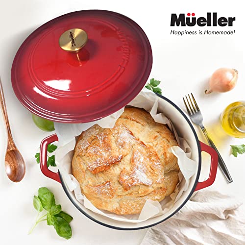 Mueller 6qt Enameled Cast Iron Dutch Oven with Lid, Oven-Safe to 500°F, White N219