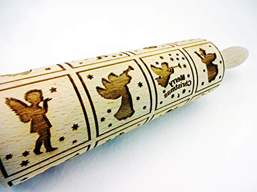 Embossing Rolling Pin with Christmas Symbols for Gingerbread Cookies W48955