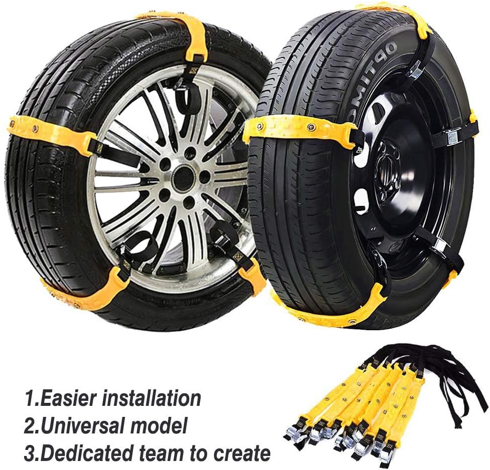 Jeremywell Snow Chains Anti-Skid Anti Slip Emergency Snow Tire Chains - Portable Emergency Traction Snow Mud Chains Universal Adjustable 10pcs Car Security Chains for SUV and Cars (Yellow-10pcs) Pack of 2