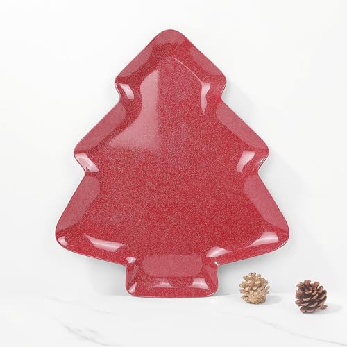 UP UPware Twinkle Christmas Tree Melamine Serving Platter, Red, 16 x 14 Inch O133