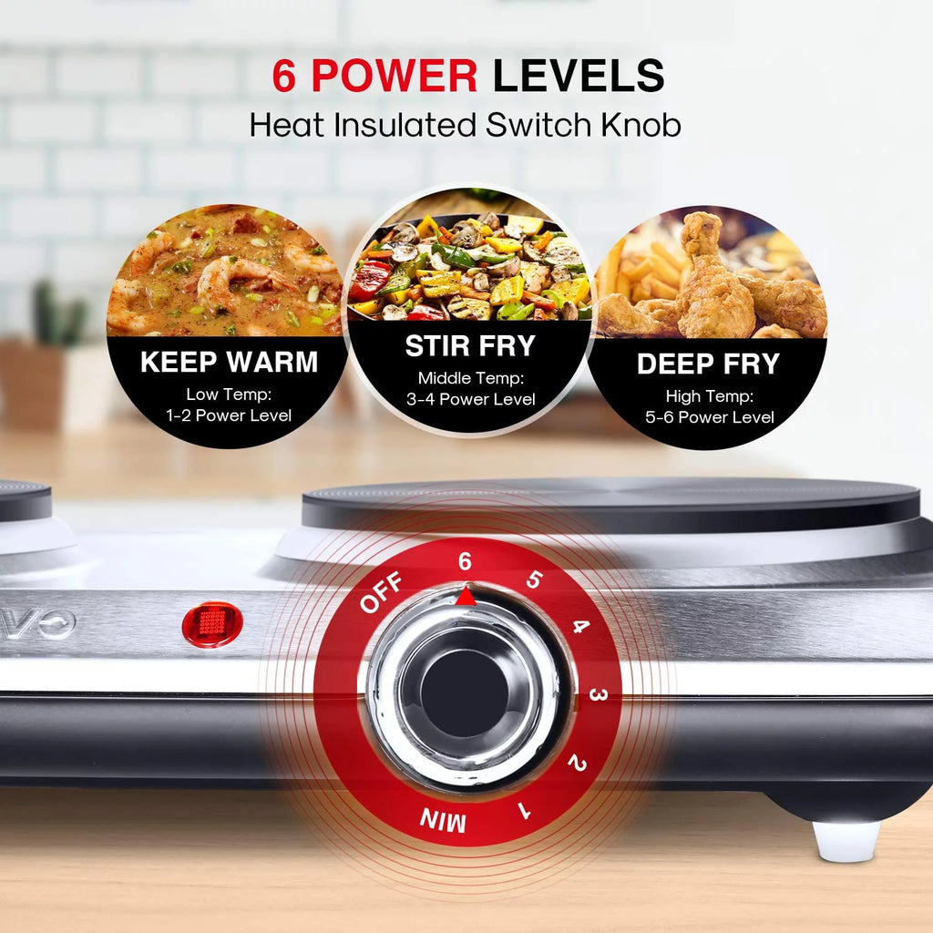 1800W Electric Double Burner Hot Plate with Handles, Stainless Steel O160713