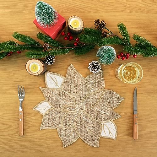 Snowflake Burlap Christmas Placemats Set of 4 for Round Table H634