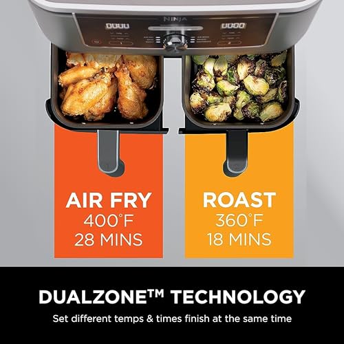 Ninja DZ401 Foodi 10 Quart DualZone XL 2-Basket Air Fryer, Grey L260