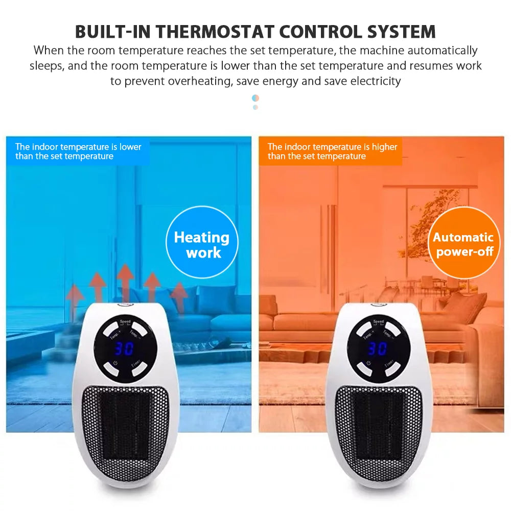 Ponyta 500W Plug-in Space Heater with Thermostat & Timer E861