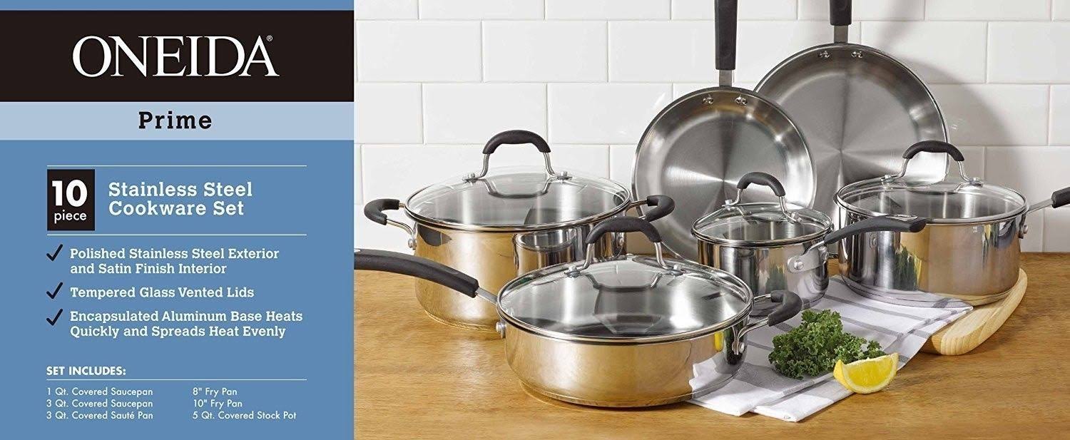 Oneida 10-Piece Stainless Steel Cookware Set with Glass Lids J59667