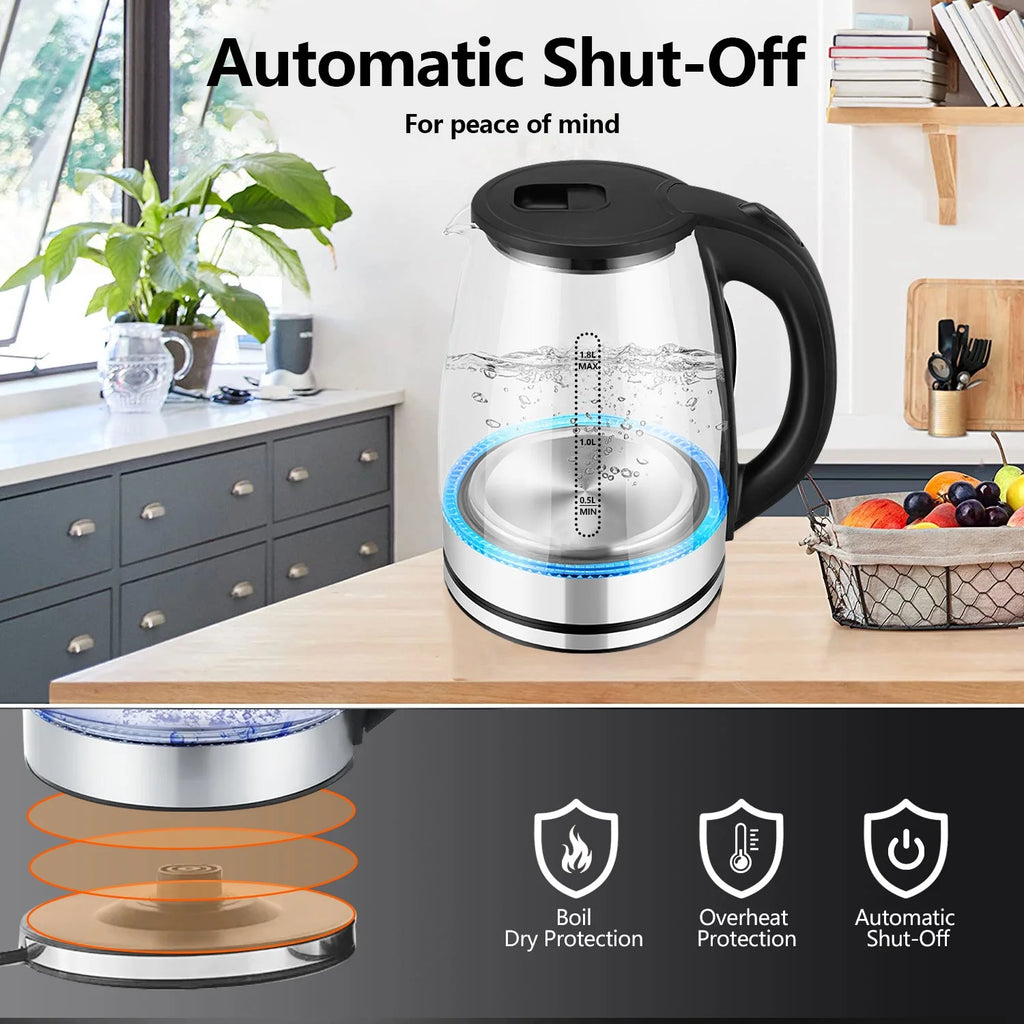 Electric Kettle 1.8L Glass and Steel with Auto Shut-Off N757895