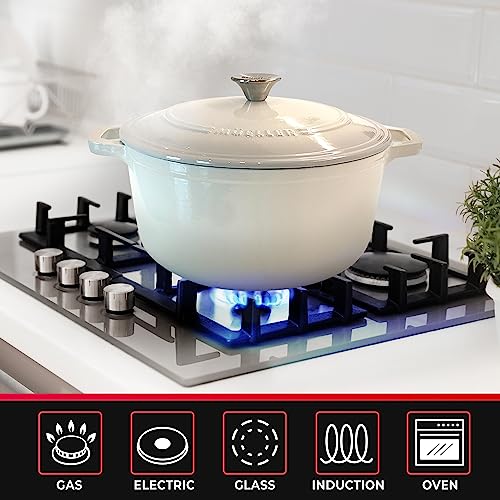 Mueller 6qt Enameled Cast Iron Dutch Oven with Lid, Oven-Safe to 500°F, White N219