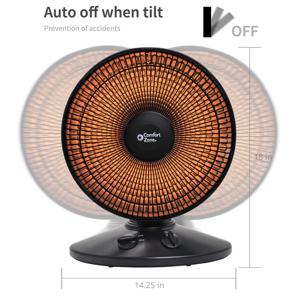 Comfort Zone 700/1000W Oscillating Parabolic Heater with Tip-Over Protection Z34043