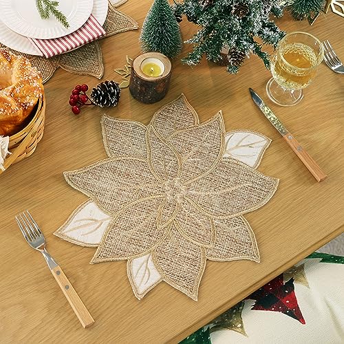 Snowflake Burlap Christmas Placemats Set of 4 for Round Table H634