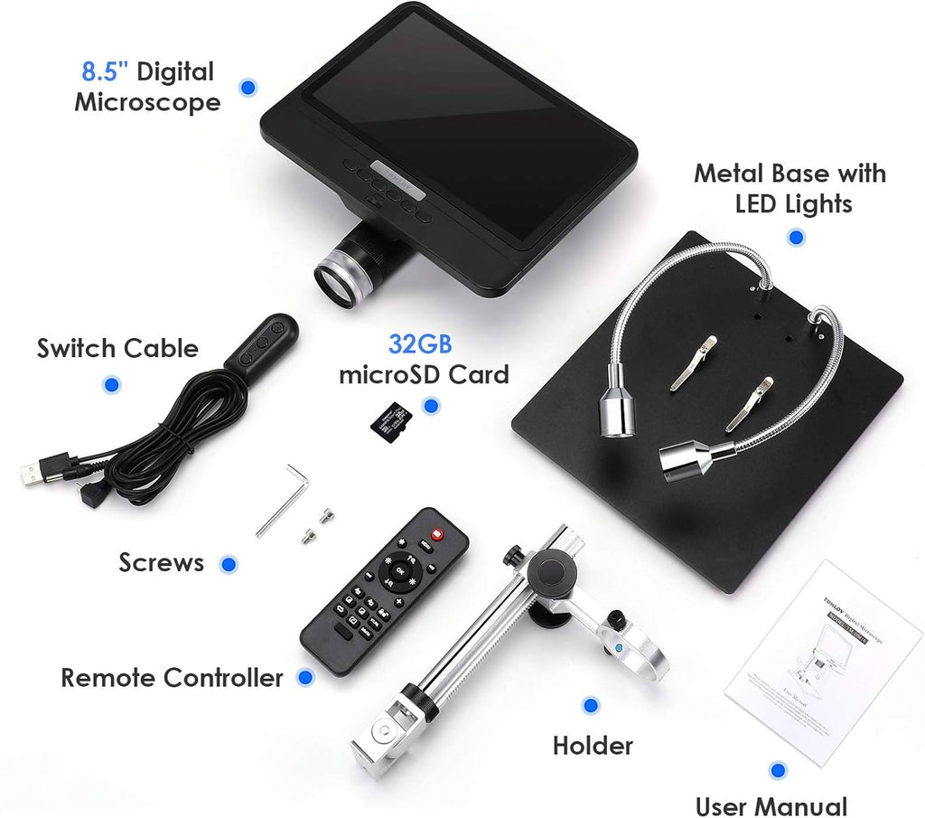 TOMLOV DM10 8.5'' Digital Microscope 50X-1300X with 12MP Camera, SD Card Included T857730
