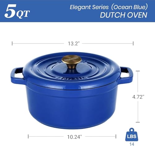 Overmont Enameled Cast Iron Dutch Oven 5QT with Lid and Potholders P525160