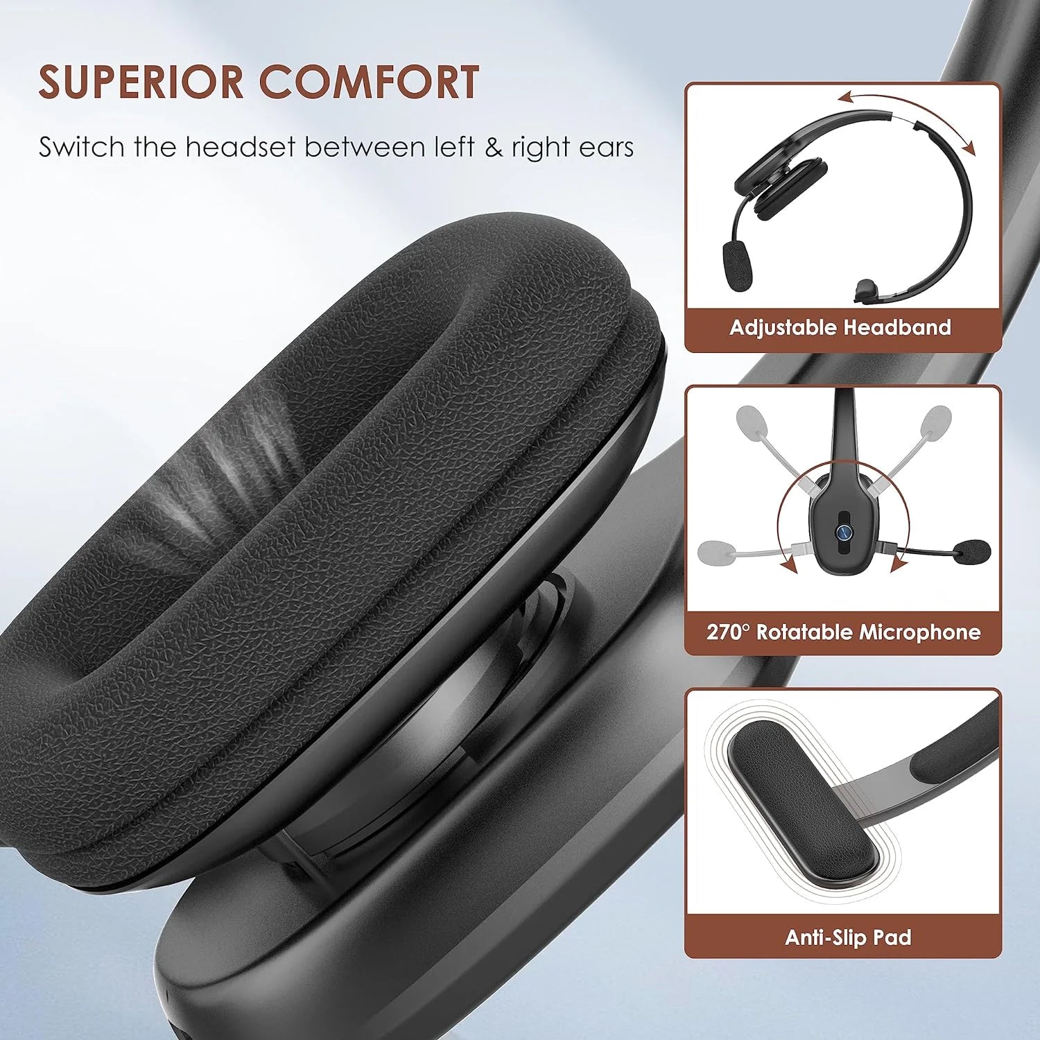 Trucker Bluetooth Headset with Noise Canceling Microphone, 60H Wireless On-Ear U155