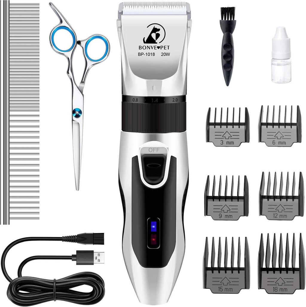 Bonve Pet Dog Clippers, Dog Grooming Kit Quiet Electric Pet Clippers Cordless Rechargeable Professional Dog Hair Clippers for Thick Coats Dogs Cats Pets Pack of 2
