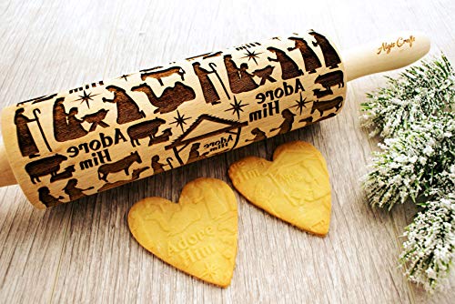 Embossing Rolling Pin with Christmas Symbols for Gingerbread Cookies W48955