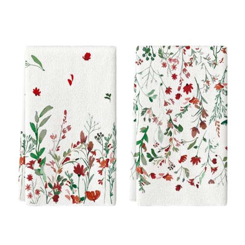 Artoid Mode Wildflower Floral Christmas Kitchen Towels, 18x26 Inch, Set of 2 N243175
