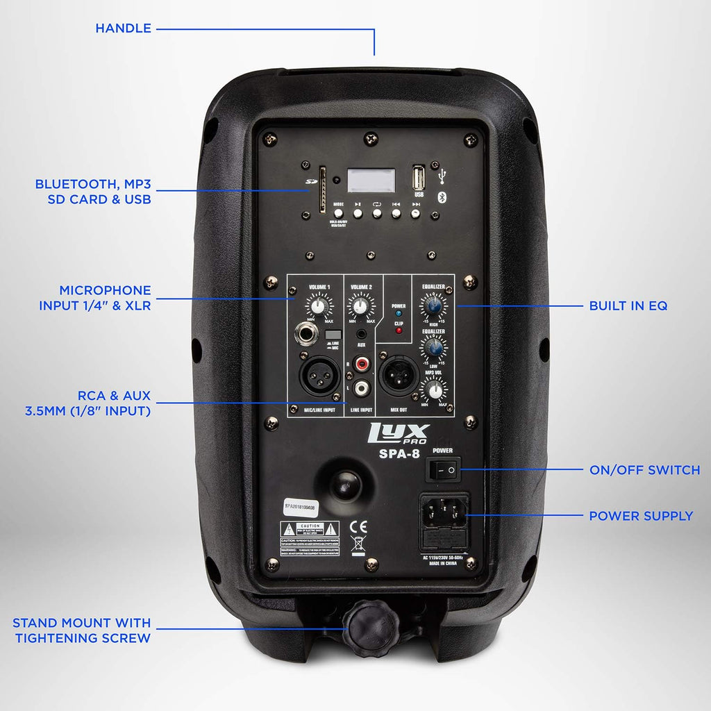 LyxPro SPA15 15 Portable PA Speaker System with Tripod Stand B731014