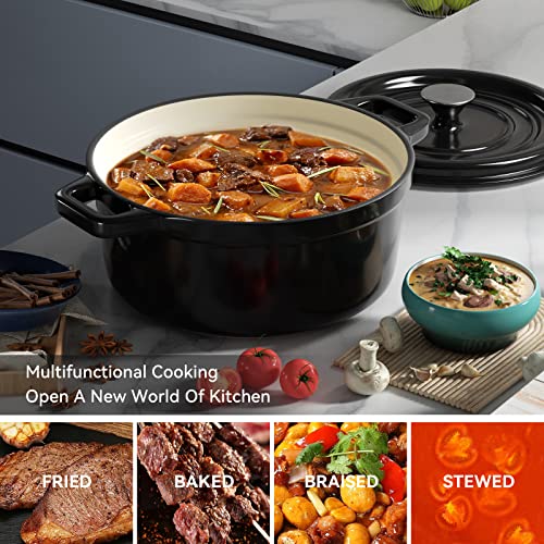 Miereirl 6 Quart Enameled Cast Iron Dutch Oven with Lid, Dark Blue P867