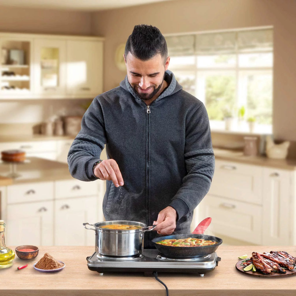 1800W Electric Double Burner Hot Plate with Handles, Stainless Steel O160713