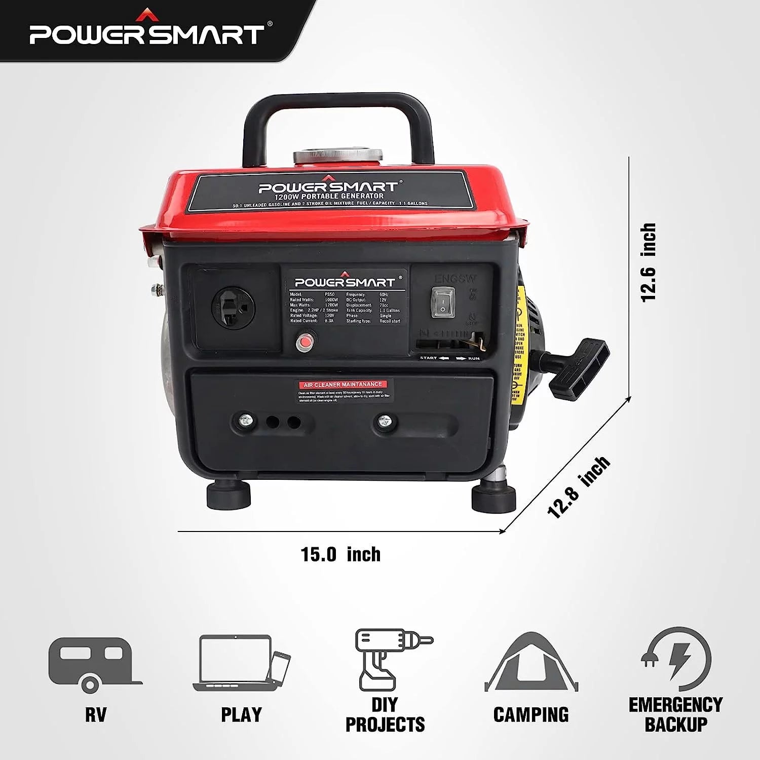PowerSmart 1200W Portable Inverter Generator, Gas Powered J750984