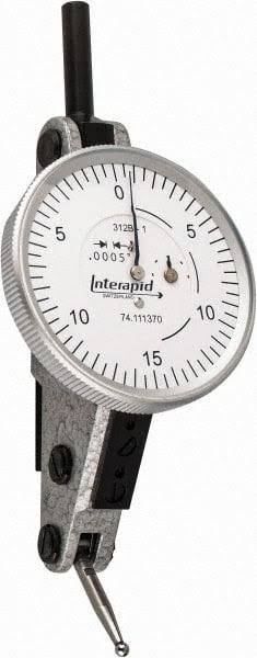 Interapid 0.06 inch Range, 0.0005 inch Dial Graduation, Horizontal Dial Test Indicator - 1-1/2 inch White Dial, 0-15-0 Dial Read