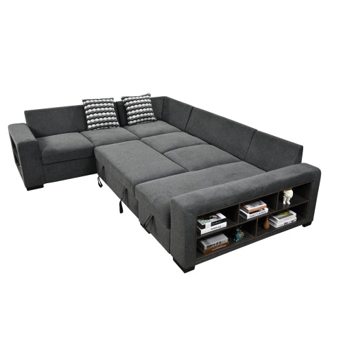 Dolonm 125'' U Shaped Sleeper Sectional Sofa with Pull Out Bed and Storage Ottoman E411022