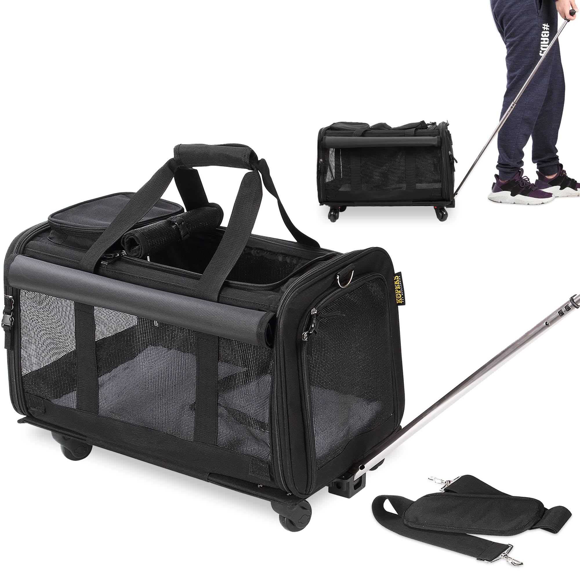 Kopeks Pet Carrier with Detachable Wheels for Small and Medium Dogs & Cats - Black K4459