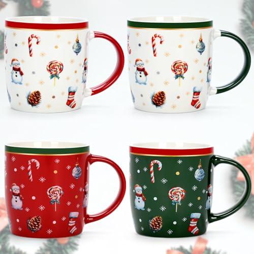 Cabtnca Christmas Mugs Set of 4, Ceramic, 11 Oz V60245