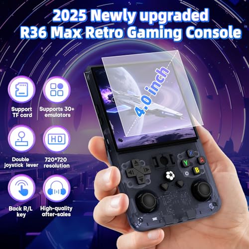 R36MAX Retro Handheld Gaming Console with 18000+ Games, 64GB TF Card, Transparent Gray Q5714