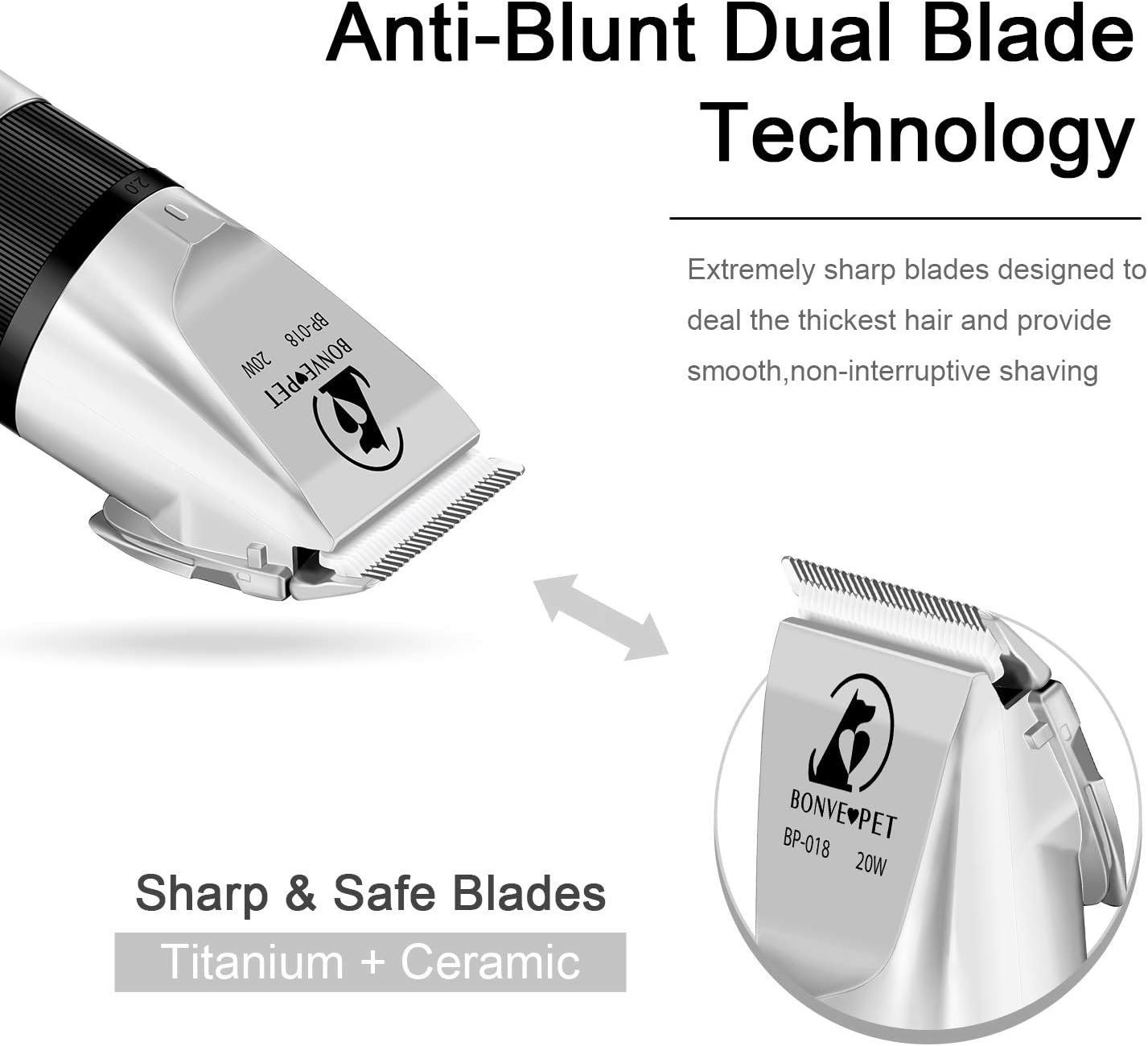 Bonve Pet Dog Clippers Cordless Rechargeable Grooming Kit for Thick Coats, 2 Pack V511