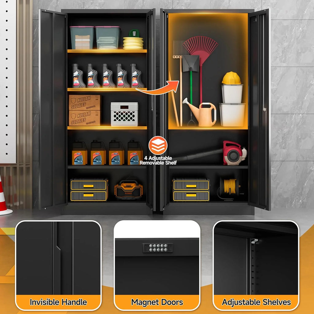 Metal Storage Cabinet with Locking Doors, 71" Tall, Black C7792