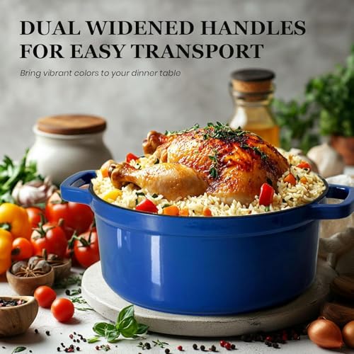 Overmont Enameled Cast Iron Dutch Oven 5QT with Lid and Potholders P525160